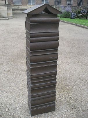 One of 14 bronze book bollards in front of Cambridge University Library, England (UK). "Ex libris", designed by Harry Gray (Carving Workshop, Cambridge)
